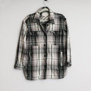 Lucky Brand Plaid Oversized Cotton Shirt Jacket